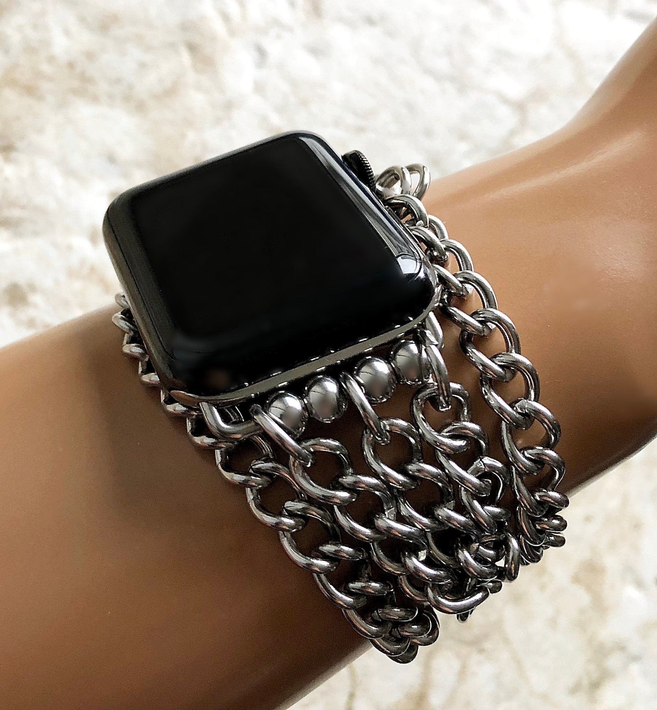 Apple Watch Ultra 2 49mm and 9 8 Series 41mm 45mm Case Bracelet Curb Wave Link Band 9mm x 7mm x1.7mm Stainless Steel Tarnish Resistant Strap